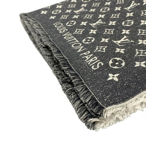LOUIS VUITTON - Dark Gray Cream Scarf Cotton Wool Silk 477-080725 - Picture 3 of 5